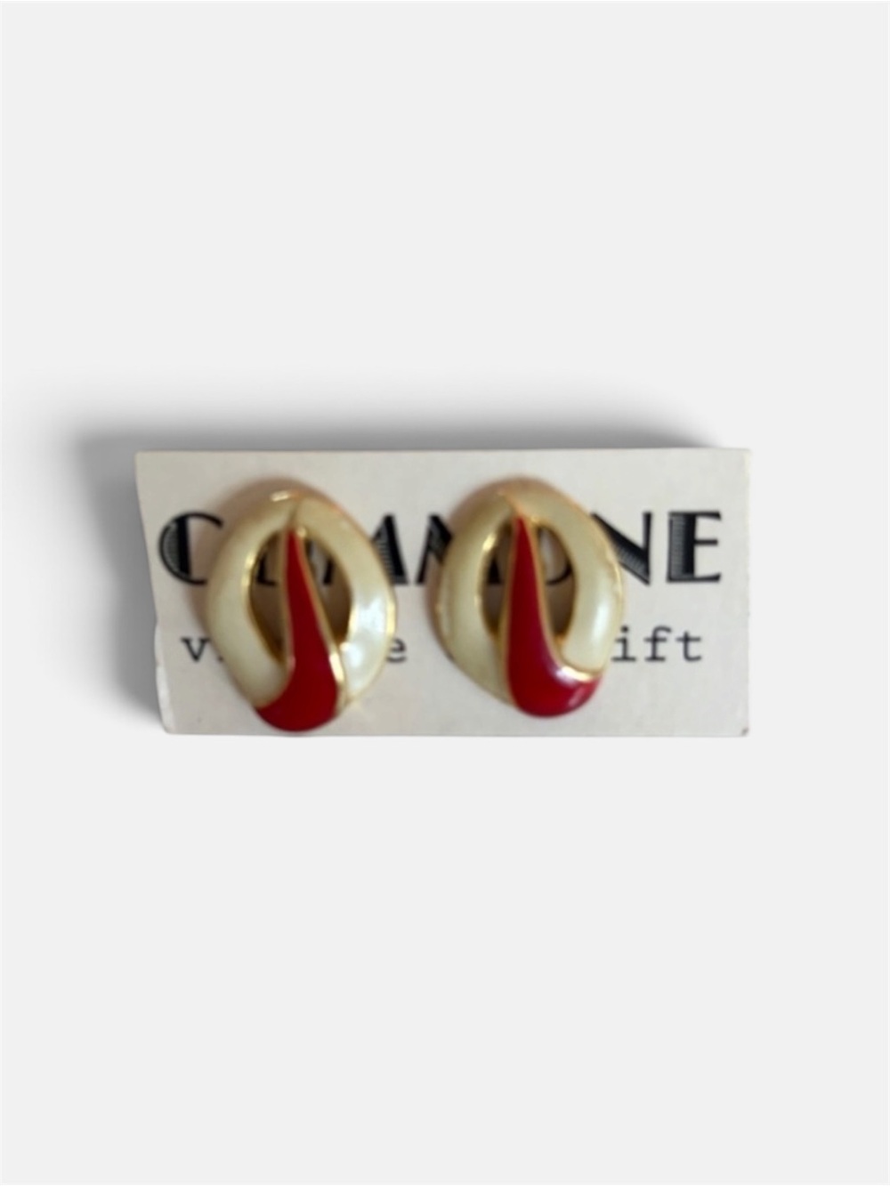 Vintage red  and Cream Gold-Tone Earrings